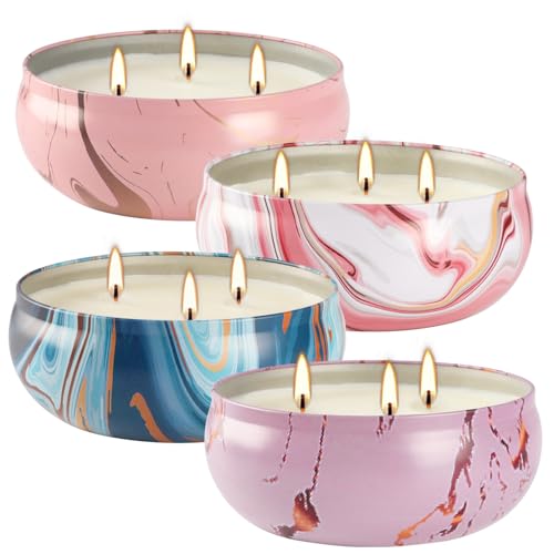 4 Pack Citronella Candles-3 Wick Scented Candles,Outdoor Candle Bulk 12 oz Large Candle Gift for Patio,Summer Gifts,Anniversaries GIF.