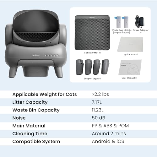 Neakasa M1 Plus Open-Top Self-Cleaning Cat Litter Box, 360° Safety Sensors, Advanced Odor & Leak Control, Automatic for Large & Multi-Cat Homes, Litter Mat & 2 Rolls Refill Bags Included
