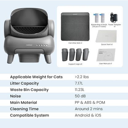 Neakasa M1 Plus Open-Top Self-Cleaning Cat Litter Box, 360° Safety Sensors, Advanced Odor & Leak Control, Automatic for Large & Multi-Cat Homes, Litter Mat & 2 Rolls Refill Bags Included