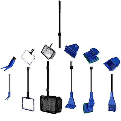 Aquarium Cleaning Tool Set | Fish Tank Cleaning 6-in-1 Set with Nets, Sponge Brush, Plant Fork, Scraper, Rake
