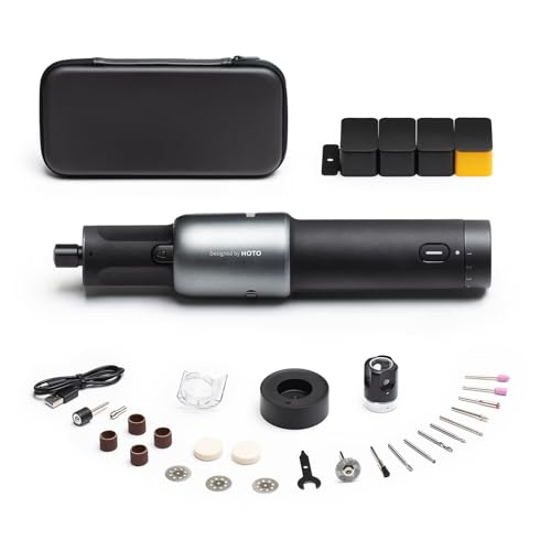 HOTO 4V Cordless Rotary Tool Kit, Strong Motor, 25000RPM 5 Variable Speed Powerful Engraving Pen, LED Light, 35 Accessories for 3D Printing Sanding, Polishing, Drilling, Carving, Cutting DIY Crafts