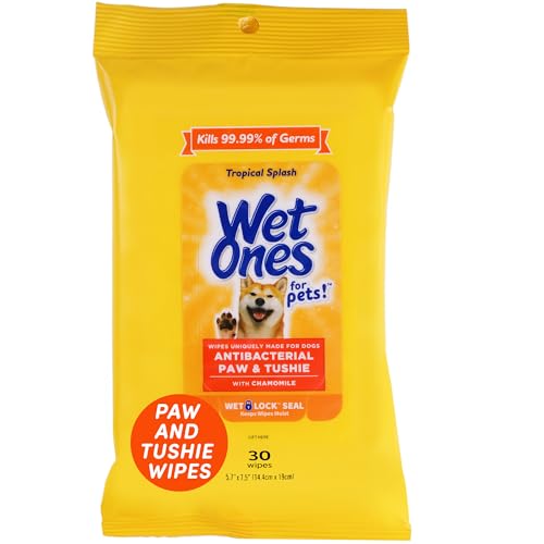 Wet Ones for Pets Paw and Tushie Dog Wipes, Tropical Splash, 30 Count