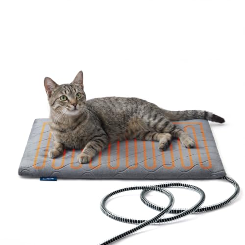 Bedsure Heated Cat Bed, Outdoor Heating Pad for Cats, 19.7"x15.7", Grey | 2X Heat Retention with Bedsure ReflexHeat™ Tech, Safety Listed Even Heat Mat, Removable Washable Cover, Comfy Moisture-Resistant