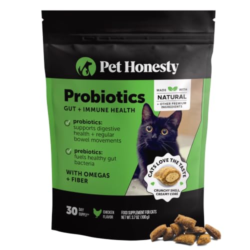 Cat Probiotics Crunchy Creamy Chews for Digestive Health - Cat Constipation + Occasional Diarrhea Relief - Daily Probiotics for Cats with Prebiotics Fiber Gut Flora Sensitive Stomach (30-Day Supply)