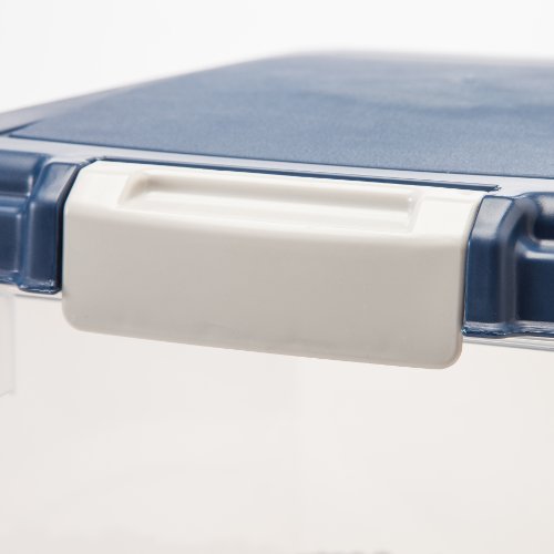 IRIS USA 30 Lbs / 33 Qt WeatherPro Airtight Pet Food Storage Container with Attachable Casters, For Dog Cat Bird and Other Pet Food Storage Bin, Keep Fresh, Translucent Body, Easy Mobility, Navy
