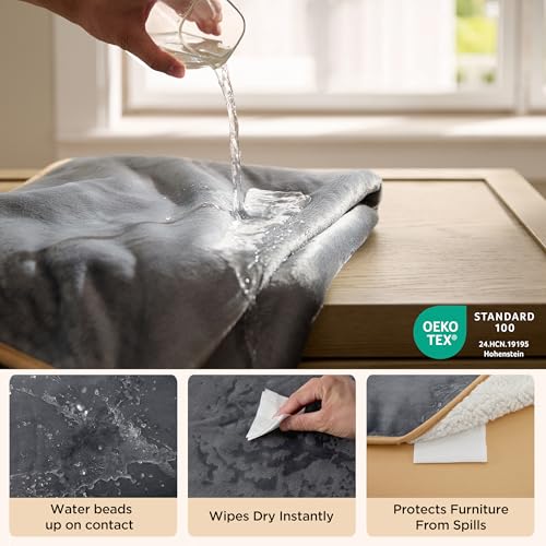 Bedsure Waterproof Dog Blankets for Small Dogs - Small Cat Blanket Washable for Couch Protection, Sherpa Fleece Puppy Blanket, Soft Plush Reversible Throw Furniture Protector, 25"X35", Grey