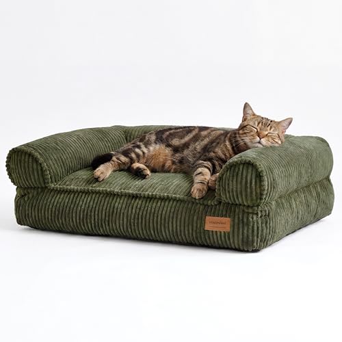 FUKUMARU Dog Couch Bed, Corduroy Cozy Cat Bed, Waterproof, Washable Cover