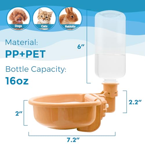 VANNON Gravity Pet Water Bowl, 16oz Anti-Splash Crate Dispenser, Orange