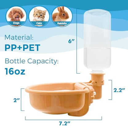 VANNON Gravity Pet Water Bowl, 16oz Anti-Splash Crate Dispenser, Orange