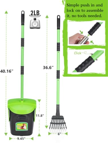 MXF 40.16" Pooper Scooper Set – Swivel Bin & Rake Kit with 100 Waste Bags | Long Handle Waste Pick Up Tool with Bag Attachment. Fits Large to Small Dogs on Lawn, Yard, Grass, Gravel, & Kennels