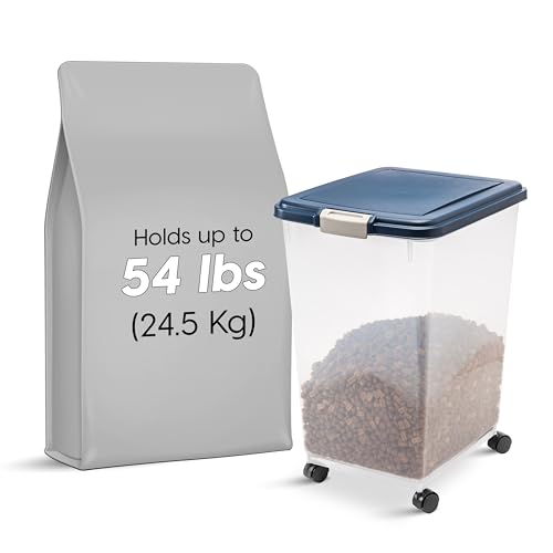 IRIS USA Dog Food Storage Container, Up to 54 lbs, Navy, Made in USA