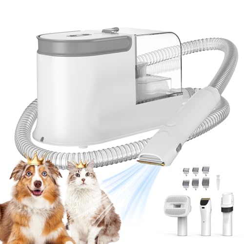 Ozumek Dog Grooming Vacuum, Dog Grooming Kit, 3 Suction Modes Dog Brush Vacuum with 5 Pet Grooming Tools (Off-white)