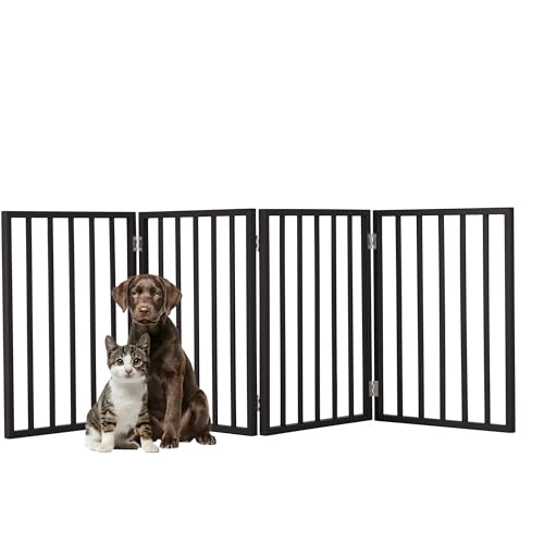 Pet Gate - 4-Panel Indoor Foldable Dog Fence for Stairs, Hallways, or Doorways - 72x24-Inch Wood Freestanding Dog Gates by PETMAKER (Black)