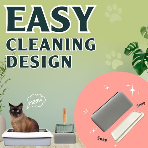 Sprinkle & Sweep Metal Cat Litter Scoop - Heavy Duty Litter Scooper & Speed Sifter with Comfortable Beech Wood Grip - Washable Convenient Stand for Easy and Efficient Cleaning
