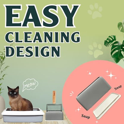 Sprinkle & Sweep Metal Cat Litter Scoop - Heavy Duty Litter Scooper & Speed Sifter with Comfortable Beech Wood Grip - Washable Convenient Stand for Easy and Efficient Cleaning