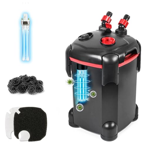PONDFORSE 225GPH Canister Filter, External Aquarium Filter Ultra-Quiet Water Circulation Cleaning Machine with Media for Fish Tanks and Aquariums Up to 55 Gallons (225GPH)