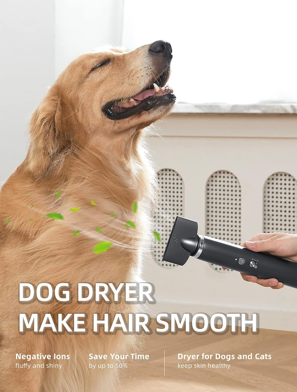 Pet Marvel Dog Dryer for Grooming - 3 Nozzles Portable Handheld Dog Hair Dryer for Large Dogs, High Velocity Dryer for Dogs with Smart Adjustable Speed and Temperature, Cat Hair Dryer, Grey