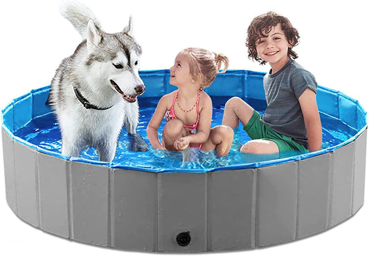 Jasonwell Foldable Dog Pet Bath Pool Collapsible Dog Pet Pool Bathing Tub Kiddie Pool Doggie Wading Pool for Puppy Small Medium Large Dogs Cats and Kids 55.1" Grey