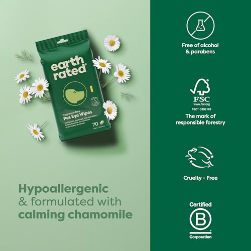 Earth Rated Vet-Developed Dog Eye Wipes, Hypoallergenic Pet Wipes for Dogs & Cats to Remove Dirt & Discharge, Fragrance Free, 70 Count