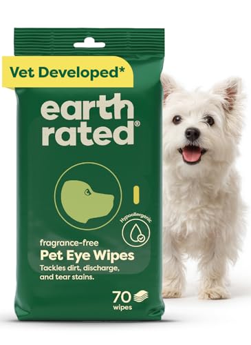 Earth Rated Vet-Developed Dog Eye Wipes, Hypoallergenic Pet Wipes for Dogs & Cats to Remove Dirt & Discharge, Fragrance Free, 70 Count