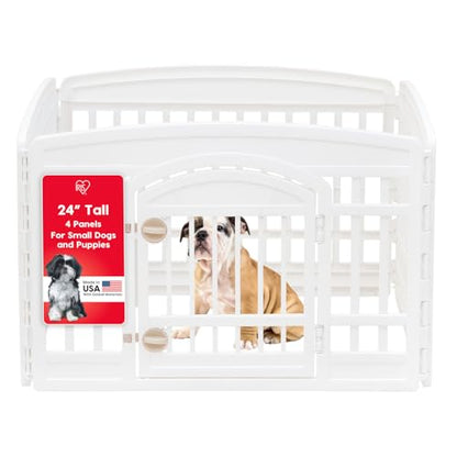 IRIS USA Dog Playpen 24" 4-Panel Dog Playpen with Door, 35 x 35 x 24, Puppy Playpen, Dog Play Pen Indoors, Pet Fence, Puppies/Small Dogs, White