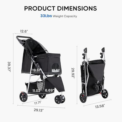 KMFurnila 3 Wheel Pet Stroller for Dogs and Cats, Foldable Design