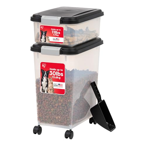 IRIS USA 30 lb + 11 lb Airtight Pet Food Storage Containers with Wheels