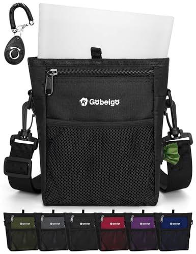 Gobeigo Dog Treat Pouch, Magnetic Closure & Sealable Silicone Bag Insert, 4-Cup Capacity – Belt Clip/Waist Belt/Crossbody Wear, Clicker Included – Great for Pet Training & Walking (Black)