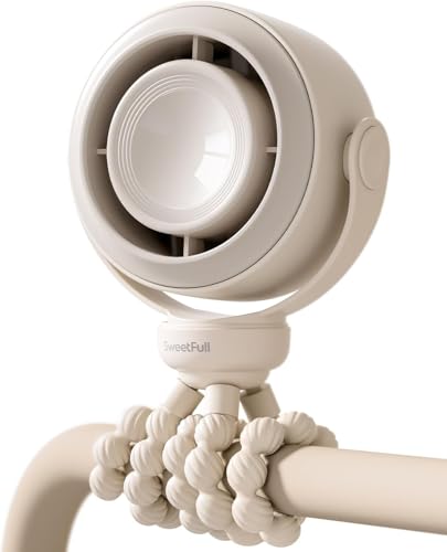 SWEETFULL Portable Stroller Fan, Pinch-Proof Baby Fan - Cream