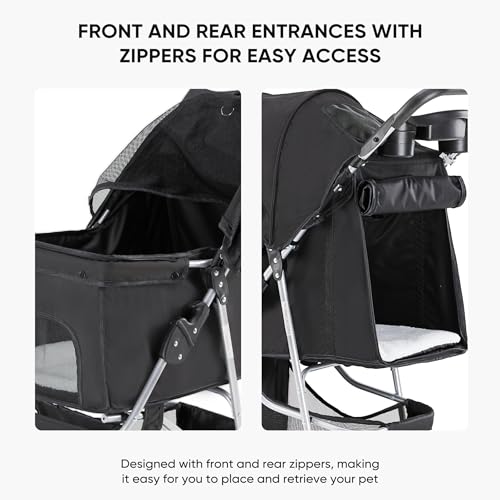 KMFurnila 3 Wheel Pet Stroller for Dogs and Cats, Foldable Design