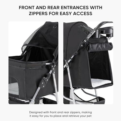 KMFurnila 3 Wheel Pet Stroller for Dogs and Cats, Foldable Design