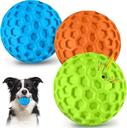 havit Indestructible Squeaky Dog Balls for Aggressive Chewers, Interactive Dog Toys to Keep Them Busy, Rubber Dog Chew Toy for Large Medium Breeds, Outdoor Waterproof (3 Colors)