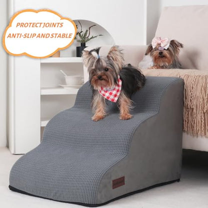 Aodisman 3-Step Dog Ramp and Stairs for Sofa and Chair - Non-Slip Sturdy Pet Steps for Small Dogs and Cats,15.7" H,Grey