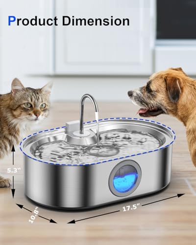 3.4Gal Dog Water Fountain for Large Dogs, 13L Stainless Steel Large Pet Fountain with Deeper & Wider Drinking Area, Automatic Dog Water Bowl Dispenser with Water Window & LED, Super Quiet