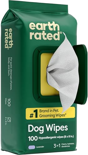 Earth Rated Dog Wipes for Paws & Butt, Deodorizing, Lavender, 100ct