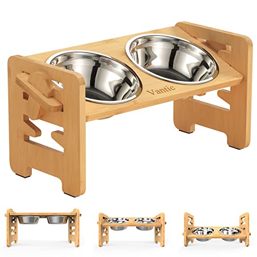 Vantic Elevated Dog Bowls, Raised Dog Bowl Stand Adjustable Small, Natural