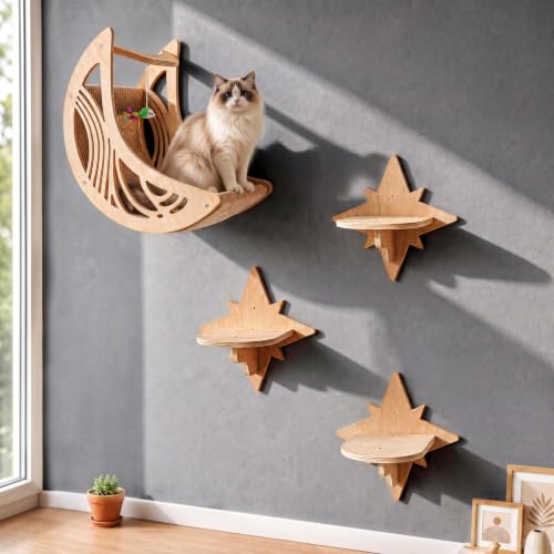 Moon & Star Cat Wall Shelves, Modern Cat Furniture Perch for Indoor Cats