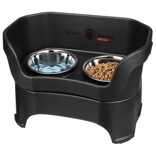 Neater Pet Brands Neater Feeder Deluxe Mess Proof Dog Bowls Elevated for Large Dogs Over 40 lbs, Made in USA, No Spill Raised Dog Food Bowl Stand Feeding Station, Food and Water Bowl Set, Black