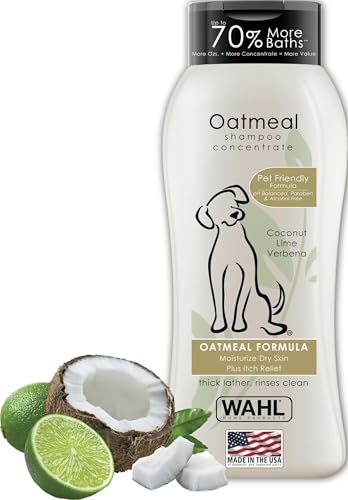 Wahl USA Dry Skin & Itch Relief Pet Shampoo for Dogs – Oatmeal Formula with Coconut Lime Verbena Scent & Pet Friendly Formula, 24 Oz - Model 820004A