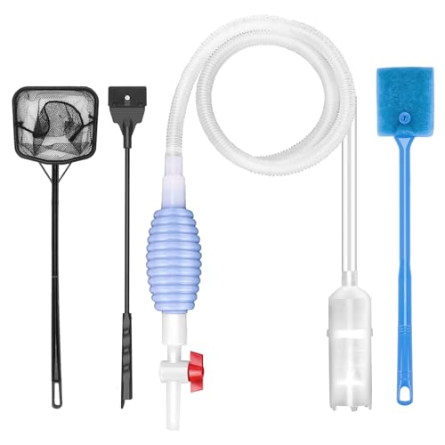 Lanswood Fish Tank Cleaning Kit Set of 4 Pieces, Aquarium Siphon Algae Scraper Aquarium Net Algae Remover for Fish Tank, Aquarium Cleaner Vacuum Suitable for Changing Water and Cleaning Fish Tanks
