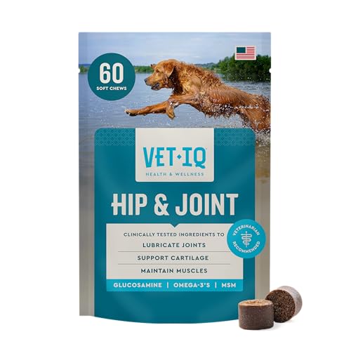 VetIQ Glucosamine Hip & Joint Supplement for Dogs, 60 Soft Chews, Joint Support Supplement with MSM and Krill, Dog Health Supplies Large & Small Breed, Chicken Flavored Chewables
