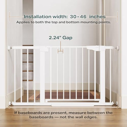 Cumbor 30-46" Baby Gate for Stairs, Auto Close Dog Gate for Doorways White