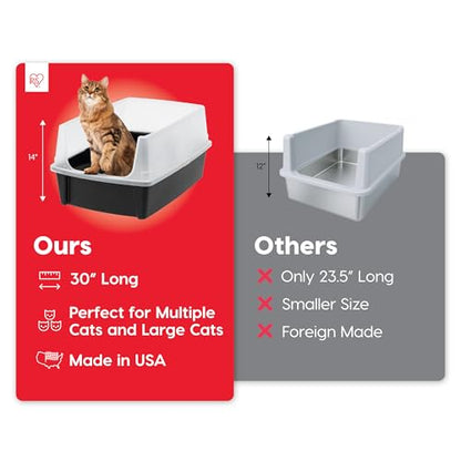 IRIS USA XX-Large High Sided Cat Litter Box, Scatter Shield, Black | Huge 30" x 20" x 14", Multi-Cat Use, Jumbo Capacity Pan, Extended Length Design, Oversized Basin, Multiple Cat Ready