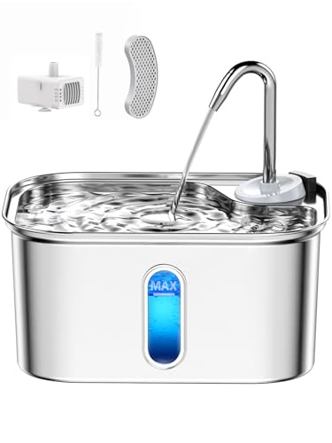 Cat Water Fountain Stainless Steel for Cats Indoor 2.5L 85oz by BPA-Free SUS304, Effective 6-Layer Filter Cat Fountain for Drinking 20dB Ultra Quiet Metal Pet Water Fountain (Fountain+1 Filter)