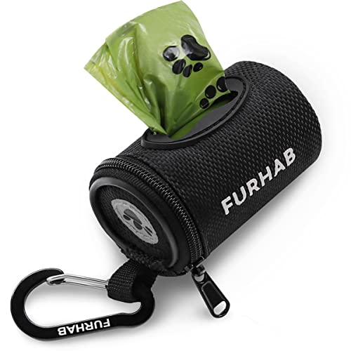 FURHAB Dog Poop Bag Holder for Leash with Carabiner Clip Soft Fabric
