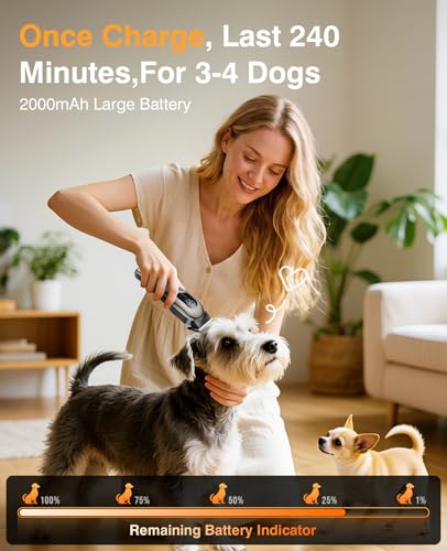 Dog Clippers for Grooming, Dog Grooming Kit, Low Noise, Thick Fur, Gunmetal | IPX7 waterproof rechargeable cordless trimmer, stainless steel blade, 6 guide combs, dual charging via dock or USB cable