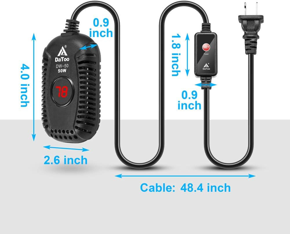 Small Aquarium Heater 50W Mini Fish Tank Heater 50 Watt Submersible with LED Temperature Display