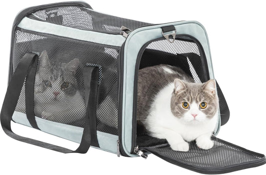 Petsfit Cat Carrier Dog Carrier, Large Capacity Lightweight Soft-Sided Pet Carrier for Travel, with Adjustable Shoulder Strap, Auto Locking Zipper Head and Washable Fleece Pad