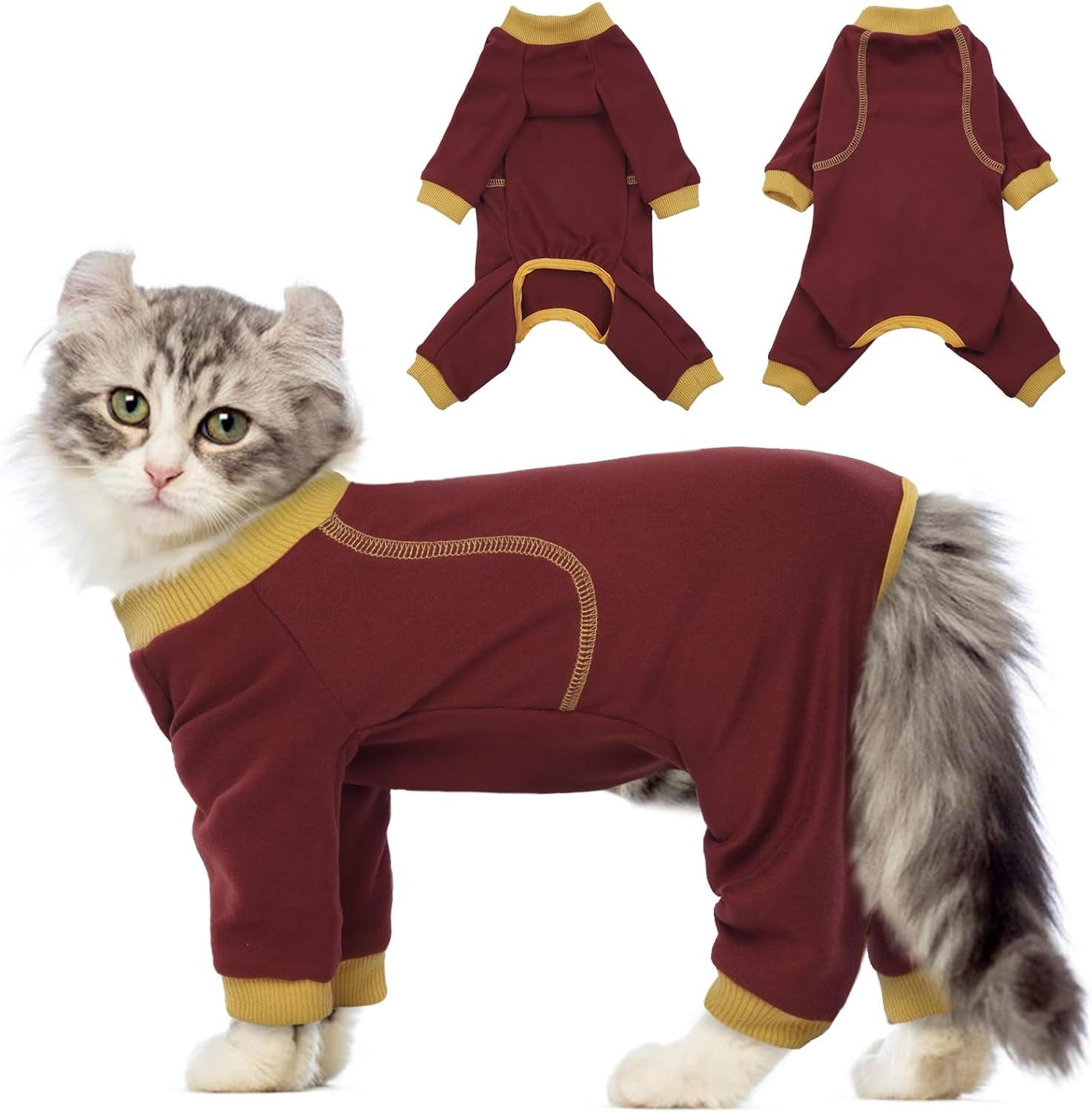 Bonaweite Sticky Hair Cat Clothes, Prevent Lost Hair Onesie Shirts for Cats Only, Kitten Pajamas Costumes Outfits for Pet, Cat Recovery Suit for Cats or Small Dogs