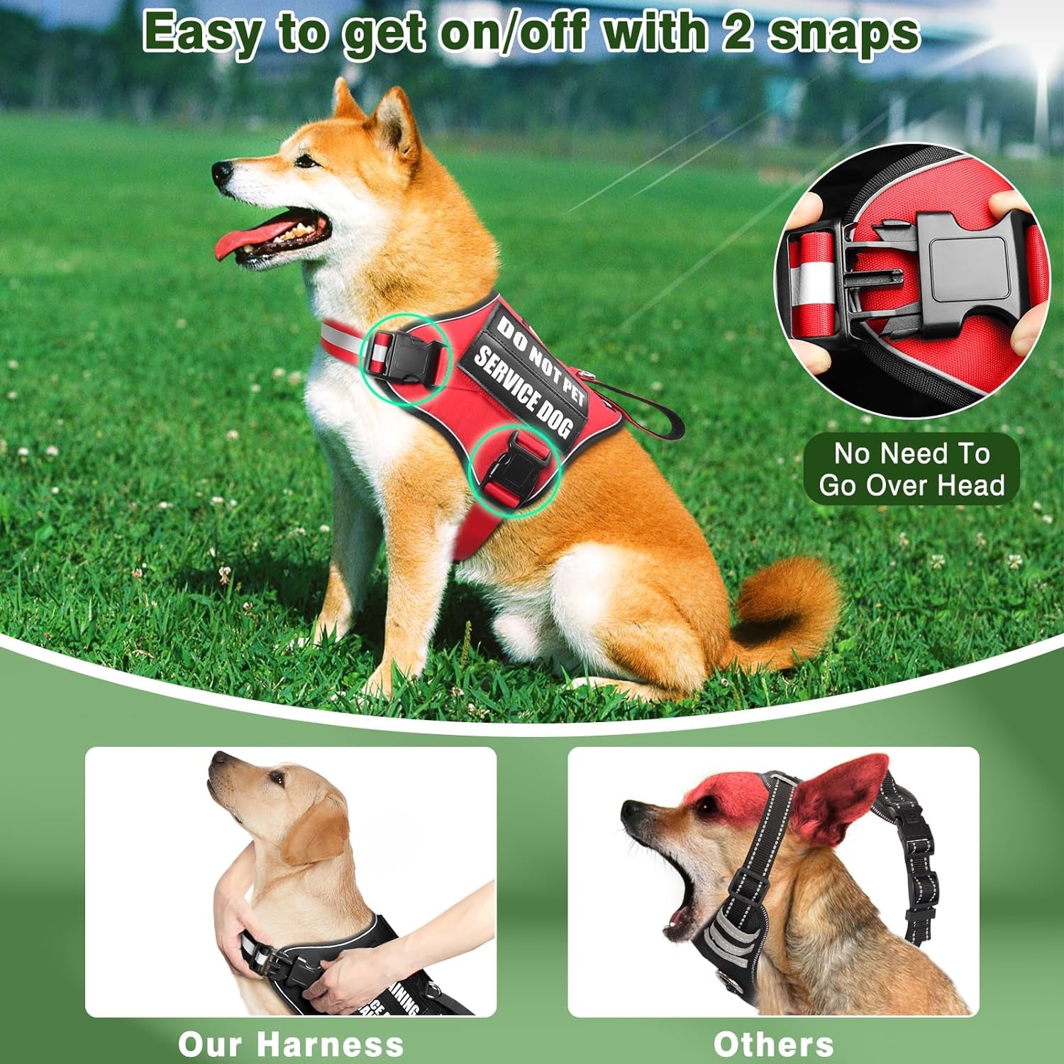 Service Dog Vest Harness and Leash Set+10 Patches,No Pull&Adjustable Reflective Dog Harness with Soft Padded Handle for Training/Everyday,Fit Small/Medium/Large/Extra-Large Dogs(Red M)